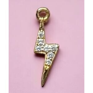 14K Gold Plate On 925 Silver Cubic Zirconia TINY Lightning Pendant Charm